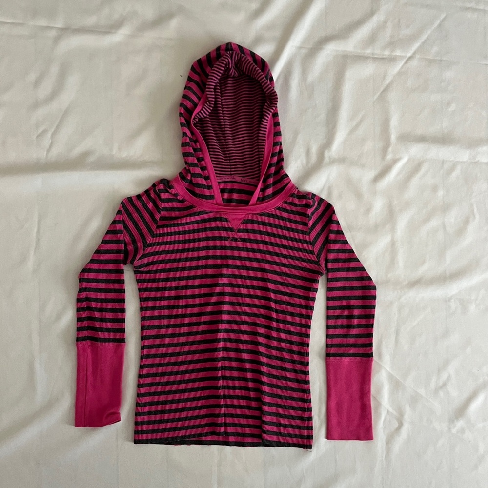 Women's Pink and Black Striped Long Sleeve Hoodie